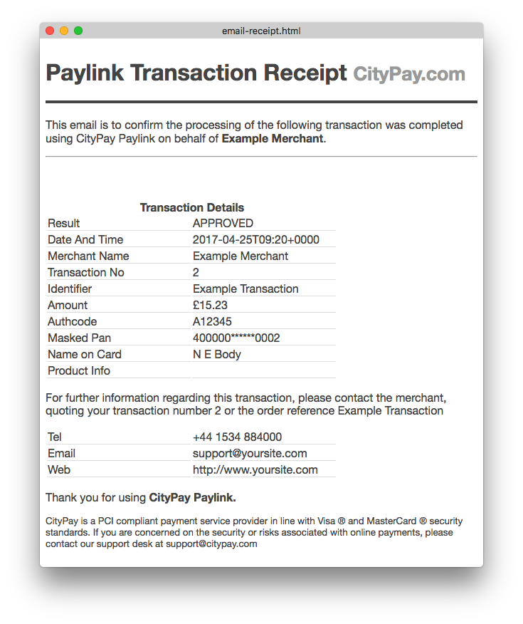 Customer Email Receipt
